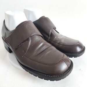 Y2K 90s Brown Leather Monk Strap Size 9 Block Heel Academia Cottagecore Loafers